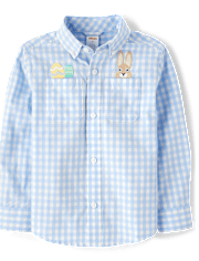 Boys Bunny Gingham Poplin Button Up Shirt - Garden Party