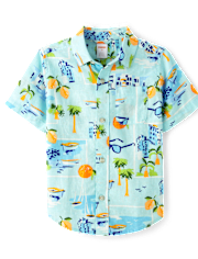 Boys Travel Linen-Blend Button Up Shirt - Swim