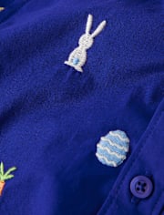 Boys Schiffli Bunny Poplin Button Up Shirt - Blue Belle