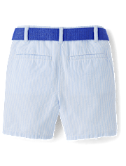 Boys Belted Seersucker Shorts - Garden Party