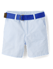 Boys Belted Seersucker Shorts - Garden Party