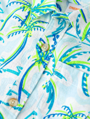 Boys Palm Tree Linen-Blend Button Up Shirt - Swim