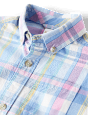 Boys Plaid Poplin Button Up Shirt - Garden Party