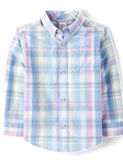 Boys Plaid Poplin Button Up Shirt - Garden Party