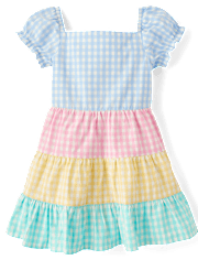 Girls Gingham Tiered Dress - Garden Party