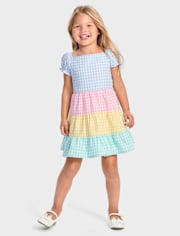 Girls Gingham Tiered Dress - Garden Party