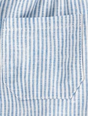 Girls Striped Linen-Blend Pull On Shorts