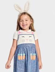 Girls Embroidered Bunny Jumper - Garden Party
