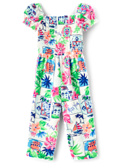Girls Mommy And Me Vacation Linen-Blend Smocked Jumpsuit - Italian Riviera