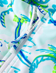 Girls Palm Tree Rashguard One Piece Swimsuit - Swim