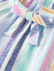 Girls Striped Linen-Blend Tiered Dress - Italian Riviera