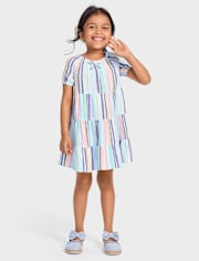 Girls Striped Linen-Blend Tiered Dress - Italian Riviera