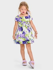 Girls Mommy And Me Floral Bow Fit And Flare Dress - Lavender Fields