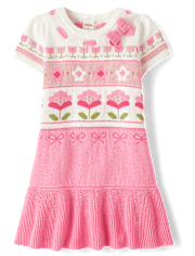 Girls Floral Fairisle Peplum Sweater Dress - Blushing Blooms
