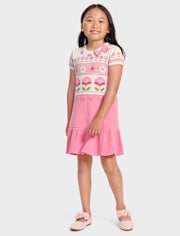Girls Floral Fairisle Peplum Sweater Dress - Blushing Blooms