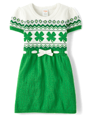 Girls Shamrock Fairisle Sweater Dress - Little Leprechaun