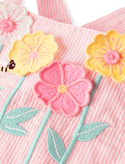 Girls Floral Applique Seersucker Skirtall - Garden Party