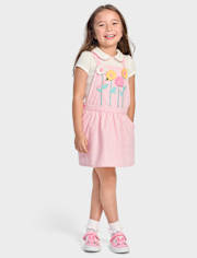 Girls Floral Applique Seersucker Skirtall - Garden Party