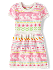 Girls Bunny Fairisle Sweater Dress - Garden Party