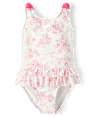 Girls Floral Bow One Piece Swimsuit - Swim