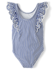 Girls Eyelet Striped One Piece Swimsuit - Swim