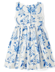 Girls Mommy And Me Floral Bird Bow Fit And Flare Dress - Blue Belle