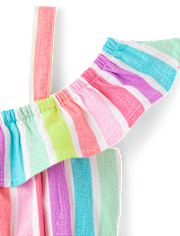 Girls Rainbow Striped Linen-Blend Off Shoulder Dress - Swim