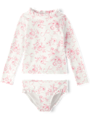 Girls Floral Rashguard Swimsuit - Swim