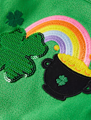 Girls Rainbow Sequin Shamrock Top - Little Leprechaun