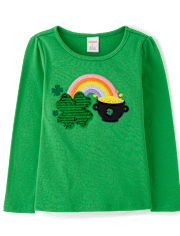 Girls Rainbow Sequin Shamrock Top - Little Leprechaun