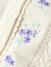 Girls Embroidered Floral Cardigan - Lavender Fields