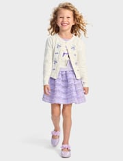 Girls Embroidered Floral Cardigan - Lavender Fields