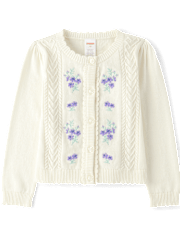 Girls Embroidered Floral Cardigan - Lavender Fields