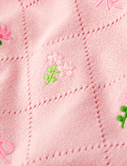 Girls Embroidered Floral Pointelle Sweater - Blushing Blooms