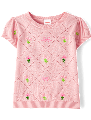 Girls Embroidered Floral Pointelle Sweater - Blushing Blooms