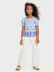 Girls Eyelet Top - Italian Riviera