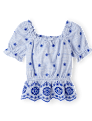 Girls Eyelet Top - Italian Riviera