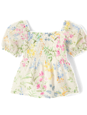 Girls Floral Smocked Ruffle Top - Garden Party