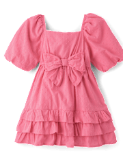 Girls Bow Ruffle Dress - Blushing Blooms