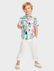 Boys Dad And Me Vacation Linen-Blend Button Up Shirt - Italian Riviera