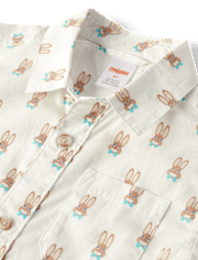 Boys Bunny Poplin Button Up Shirt - Spring Celebrations