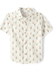 Boys Bunny Poplin Button Up Shirt - Spring Celebrations