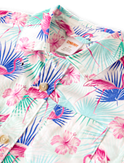 Boys Flamingo Poplin Button Up Shirt - Swim