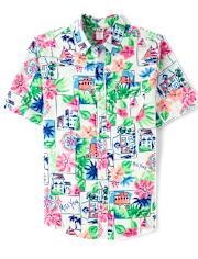 Chemise boutonnée en lin mélangé pour homme, motif « papa et moi » - Riviera italienne