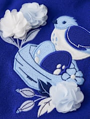 Haut brodé à motif oiseaux flottants pour fille - Blue Belle