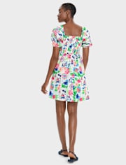 Robe à smocks en lin mélangé pour femme, motif « Maman et moi » - Riviera italienne