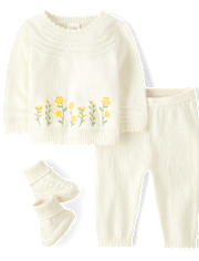 Baby Girls Embroidered Floral Sweater 3-Piece Set - Homegrown by Gymboree