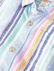 Boys Striped Linen-Blend Button Up Shirt - Italian Riviera