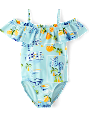 Girls Travel Off Shoulder One Piece Swimsuit - Swim