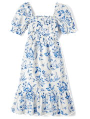 Womens Mommy And Me Floral Bird Tiered Dress - Blue Belle